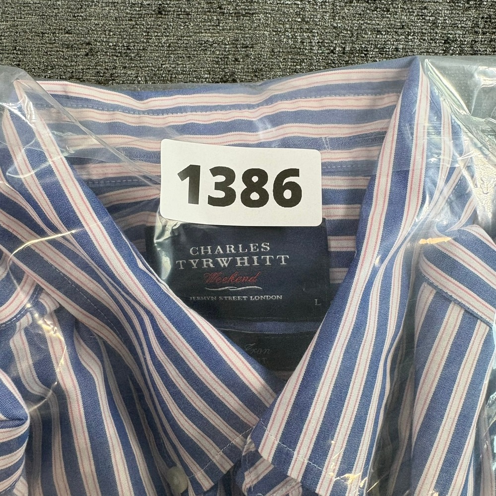 Charles Tyrwhitt Button Down Mens L Blue Striped Non-Iron Classic Fit Shirt - Picture 8 of 8